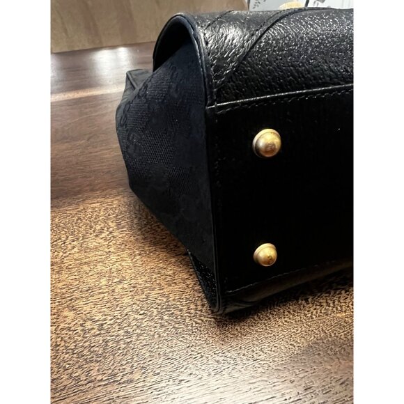 Gucci Black GG Canvas & Leather Tote Bag Gold-Tone Hardware Authentic Made In It - Picture 5 of 9
